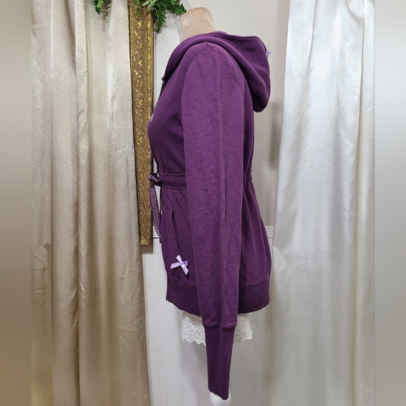 ♡ Y2K ♡ Aeropostale Purple Waist Tie Double Zip Hooded Babydoll Jacket Hoodie - Picture 7 of 9